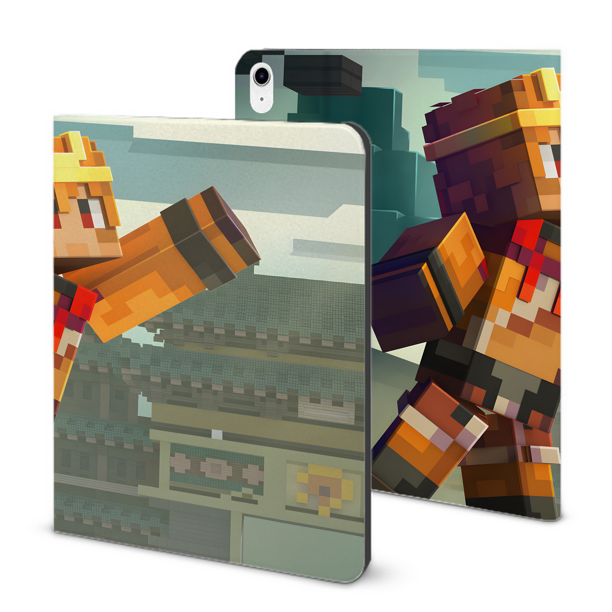 （画像用） マインクラフト ブロックの世界 Minecraft MC Block world IPad ケース ブック型 PUレザー TPU 耐衝撃 軽量 薄型 ペン収納なし 全面保護 IPad 各モデル対応